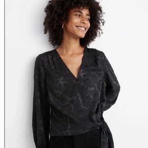 Floral Jacquard Side Tie Wrap Top Size Small in Black - Madewell